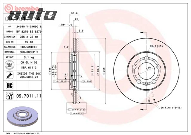 09.7011.11 BREMBO TARCZA HAMULCOWA