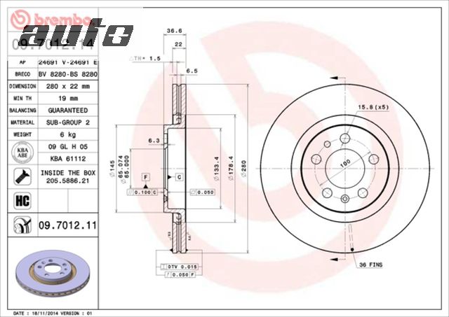 09.7012.14 BREMBO TARCZA HAMULCOWA
