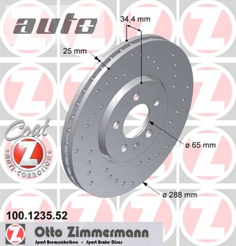 100.1235.52 ZIMMERMANN Tarcza hamulcowa przód AUDI A1, A3; SEAT CORDOBA, IBIZA IV, V, LEON, TOLEDO II,