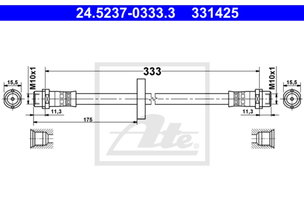 24.5237-0333.3 ATE PRZEWÓD HAMULCOWY GIĘTKI VW PASSAT  88-96 PRZÓD