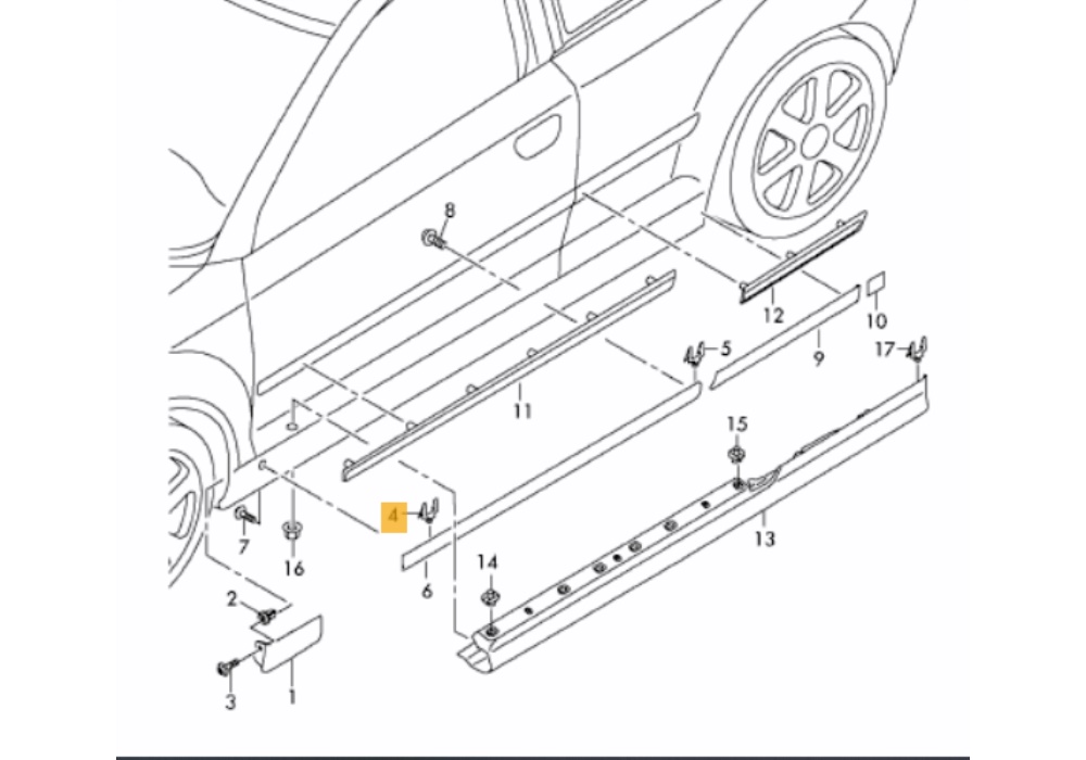 8P3853826 VAG Klip spinka spinki listwy dolnej drzwi Audi A3 8P (2003-2012) prawa