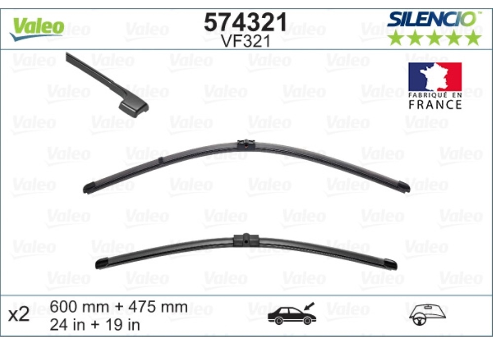 574321 VALEO Pióro wycieraczki bezszkieletowe przód ze spojlerem (2szt.) VF321 Silencio Xtrm