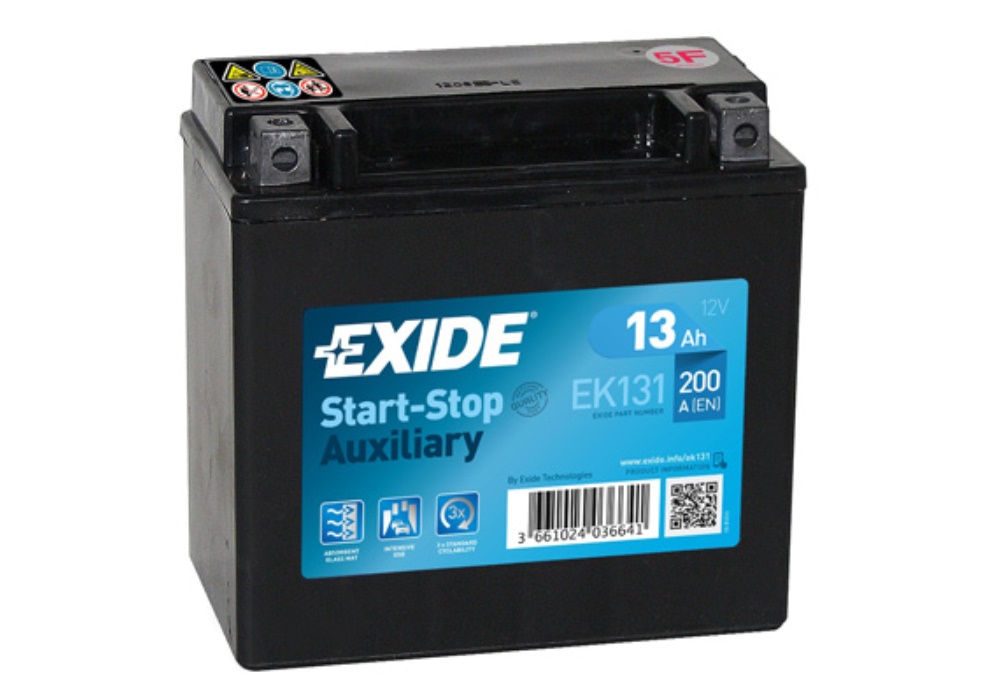 EK131 EXIDE Akumulator EXIDE 12V 13Ah/200A AGM; AUXILIARY (L+ biegun motocyklowy m12) 150x90