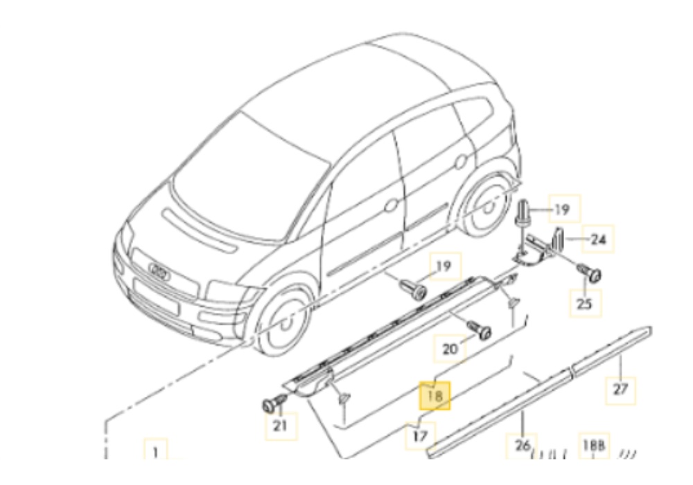 8Z08984063FZ VW CLASSIC Zaślepki progu Nakładka czarny progu Audi A2 /Prawa strona/ komplet - 2 sztuki