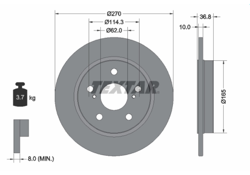 92164003 TEXTAR TARCZA HAMULC. TOYOTA AURIS  07- TYŁ (!)