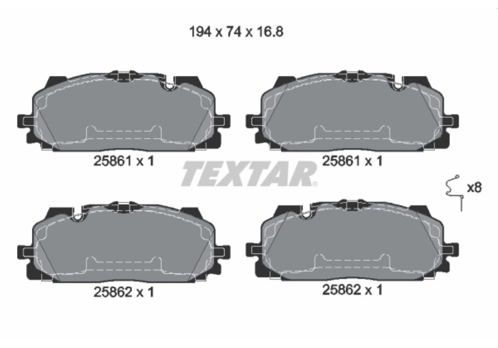 2586101 TEXTAR KLOCKI HAM. AUDI P. A4/A5/A6/A7/A8/Q5/Q7 1,4-3,0 15-  194 X 74 X 16,9 PRZ