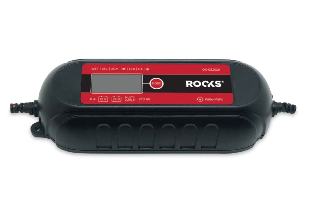 OK-03.0021 ROOKS PROSTOWNIK ELEKTRONICZNY, INTELIGENTNY SMART 12/24V - 8A - 230 AH, LCD, ZESTAW D