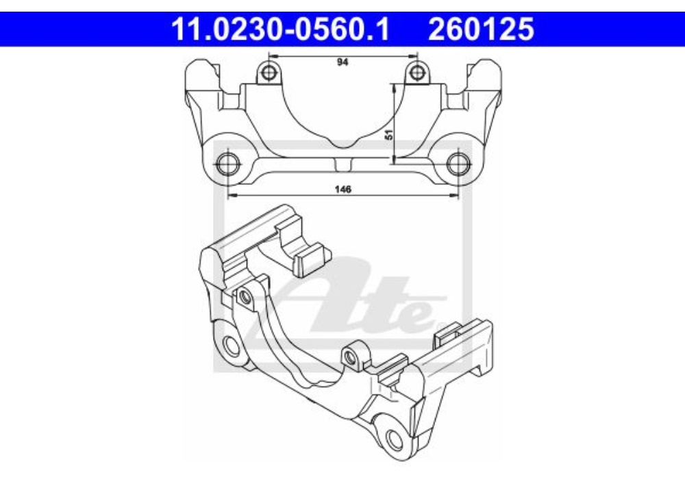 11.0230-0560.1 ATE Jarzmo zacisku hamulcowego przód L/P pasuje do: AUDI A4 B6, A4 B7, A6 C5; SEAT E
