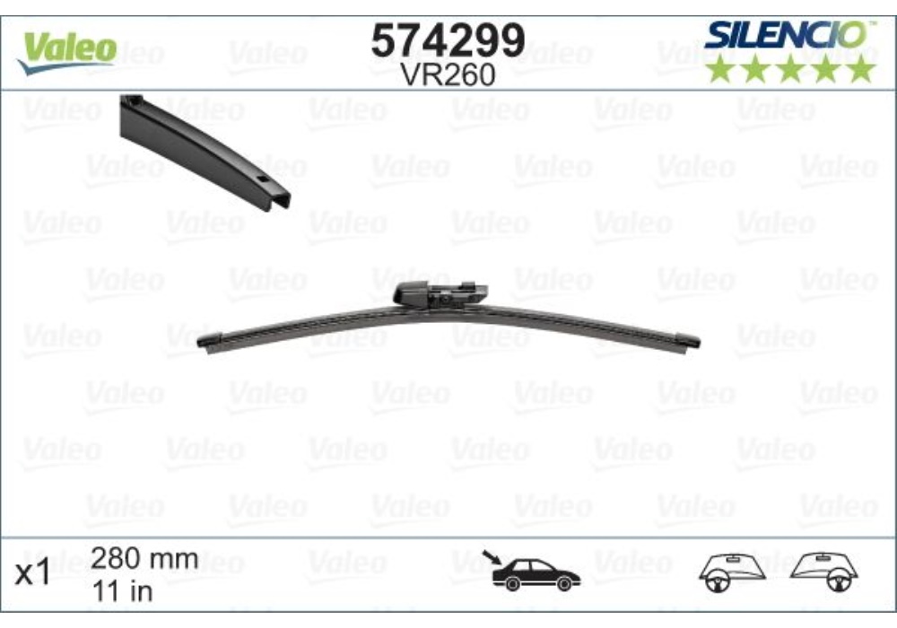 VM260 VALEO Pióro wycieraczki bezszkieletowe tył ze spojlerem (1szt.) VR260 Silencio Xtrm 28