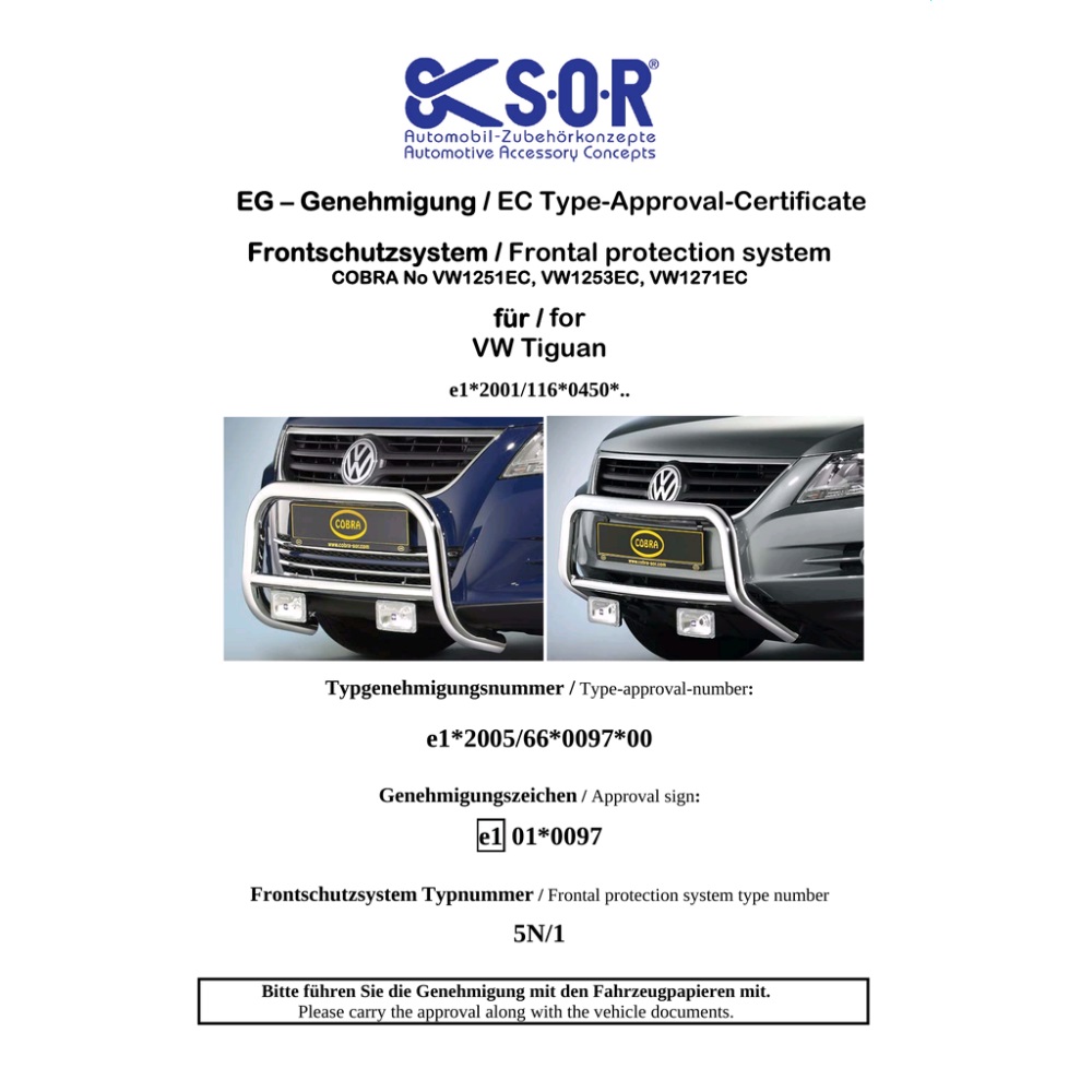 VW1251EC COBRA Cobra - orurowanie przednie Volkswagen Tiguan 1 ..Trend & Fun. Sport & Style