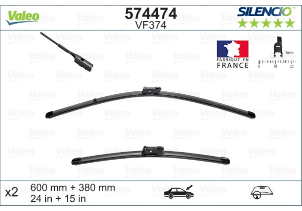 574474 VALEO WYCIERACZKI POLO 09- (2szt.) A555S Aerotwin 600/400mm AUDI A1; SEAT MII, TOLEDO