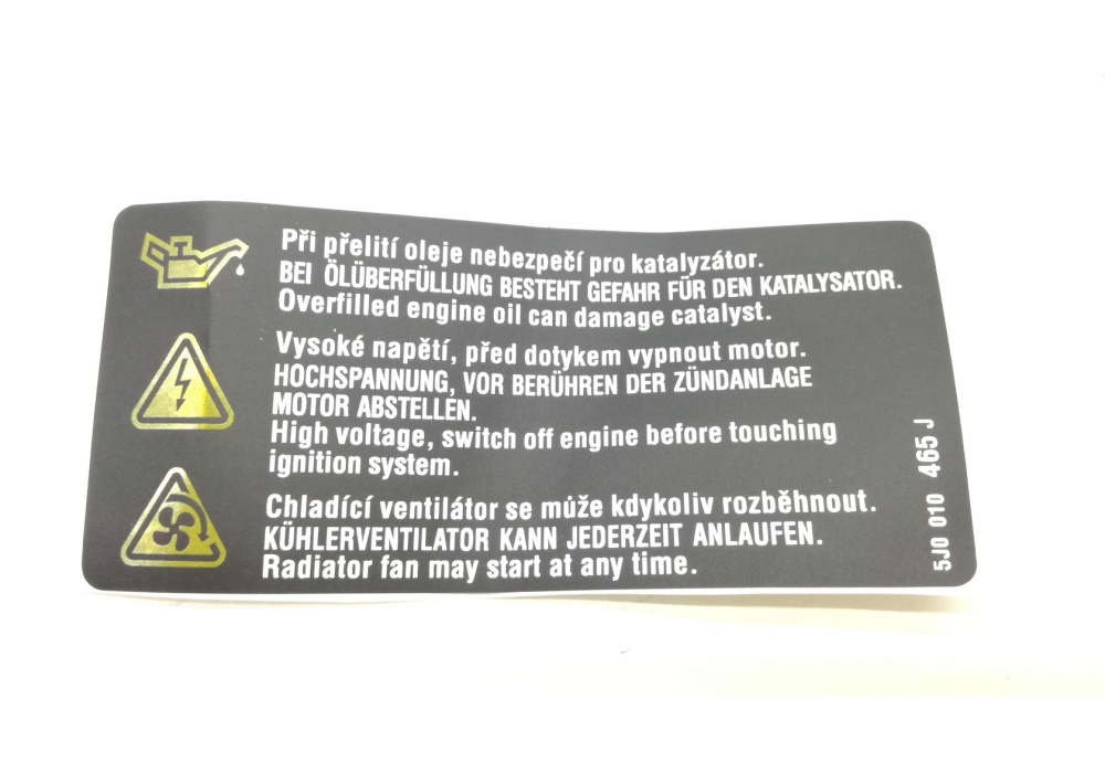 5J0010465J VAG Naklejka *bei oelueberfuellung besteht *
