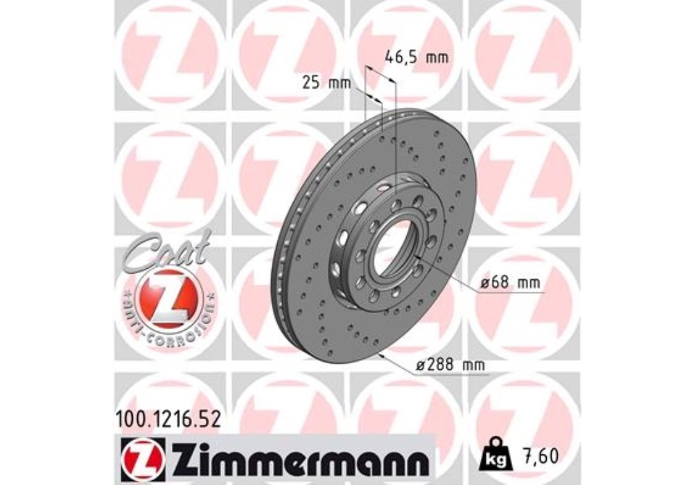 100.1216.52 ZIMMERMANN Tarcza hamulcowa przód VW PASSAT 1.6-2.8 10.96-05.05