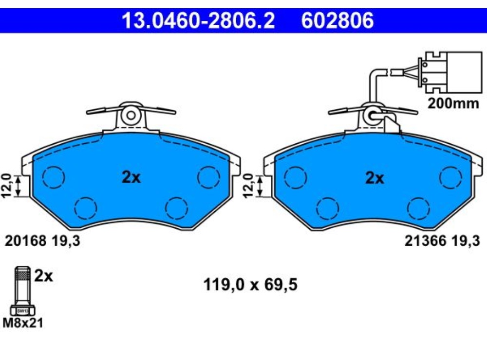 13.0460-2806.2 ATE KLOCKI HAMULCOWE PASSAT VR6 Z CZUJNIKAMI