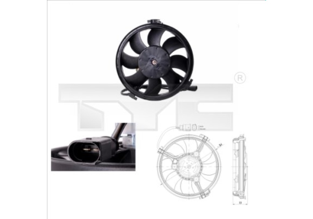802-0002 TYC Wentylator chłodnicy, Wentylator chłodnicy (kpl. z obudową) Audi A4/A6 1.8T-2.5T
