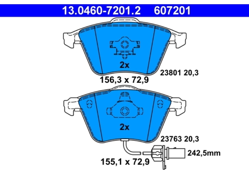 13.0460-7201.2 ATE Klocki hamulcowe kpl. przód AUDI A4, A6 2.0TDI-4.2FSI 03.03-
