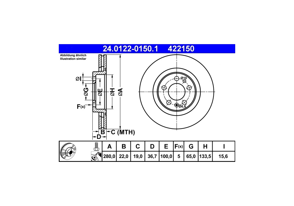 24.0122-0150.1 ATE TARCZA HAMULCOWA