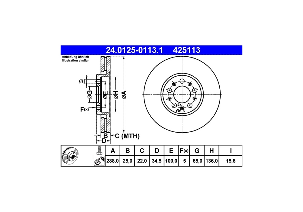24.0125-0113.1 ATE Tarcza hamulcowa przód