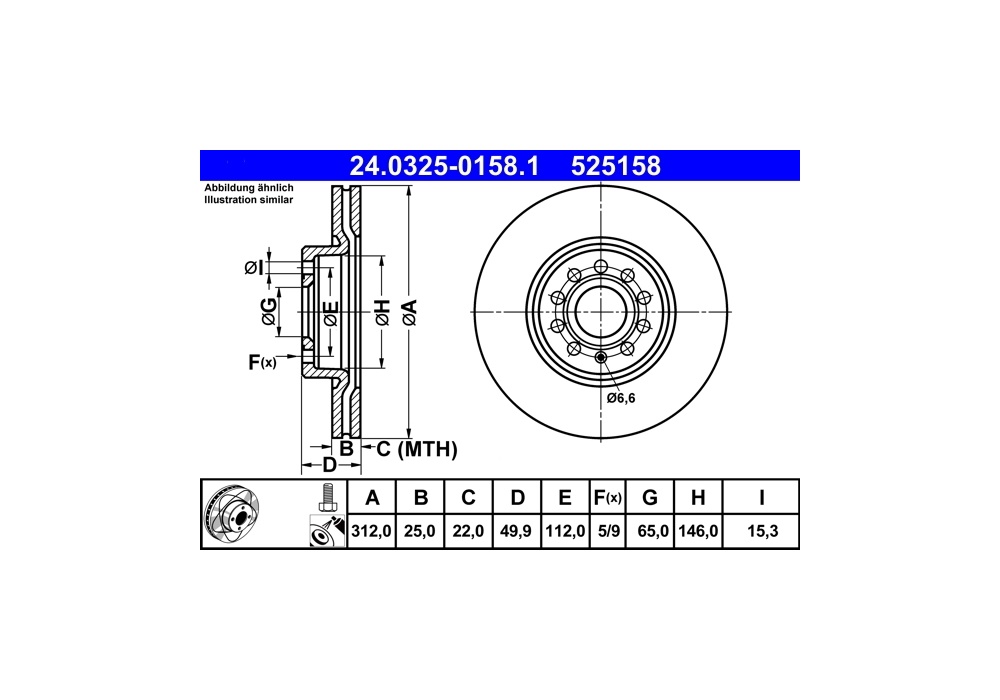 24.0325-0158.1 ATE TARCZE HAMULCOWE power disc