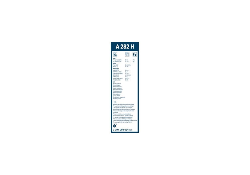 3397008634 BOSCH PIÓRO WYCIERACZKI AEROTWIN TYLNA POJEDYŃCZA 280MM SKODA YETI 09->, VW GOLF VI, P