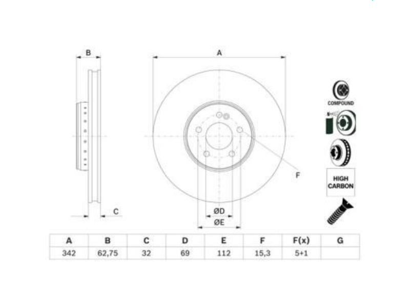 0 986 479 G37 BOSCH TARCZA HAMULCOWA 342X32 V MERCEDES-BENZ CLS (C257) 12/17-> / MERCEDES-BENZ E-CLA