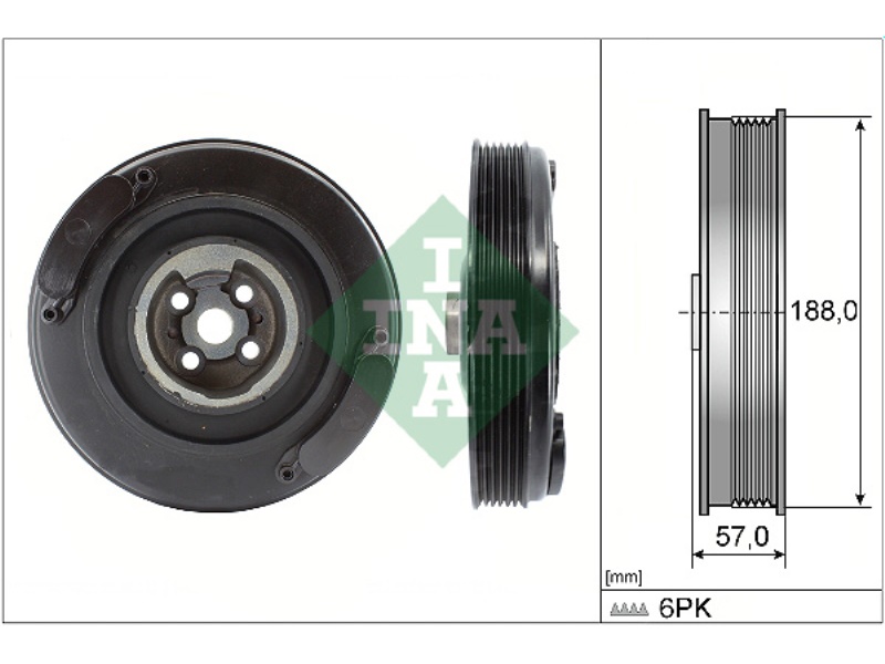 544000210 INA Koło pasowe wału korbowego (liczba żeber: 6) VW CRAFTER , LT 28-35 II 1.9D-2.5D