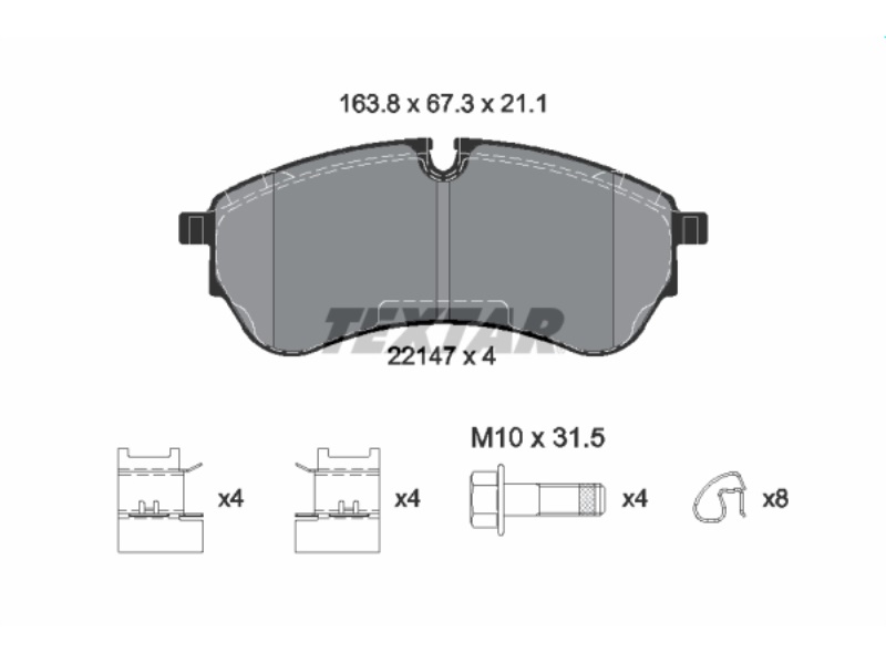 2214701 TEXTAR KLOCKI HAM. VW P. CRAFTER 2,0 TDI 16- QUARO SILVER CERAMIC /MAN TGE 16- 163,6X67