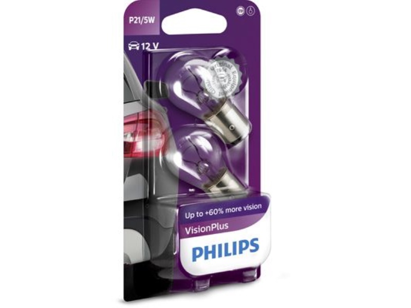 12499VPB2 PHILIPS ZAROWKA 12V 21W VisionPlus P 21/5W +60% światła  (x2 blister)
