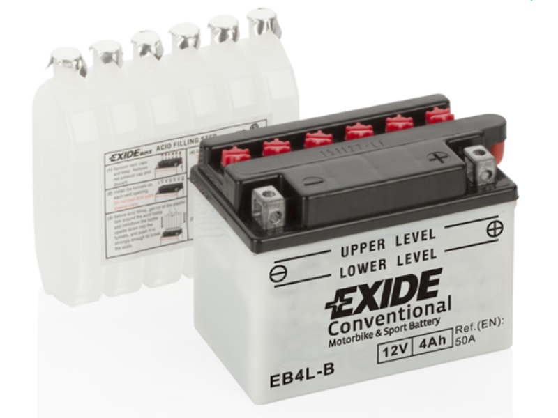 EB4L-B EXIDE AKUMULATOR MOTOCYKLOWY 12V 4AH 50A / 120X70X92MM / + ELEKTROLIT / P+