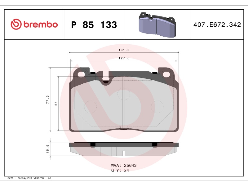 P 85 133 BREMBO KLOCKI HAMULC. AUDI Q5  12- PRZÓD (!)