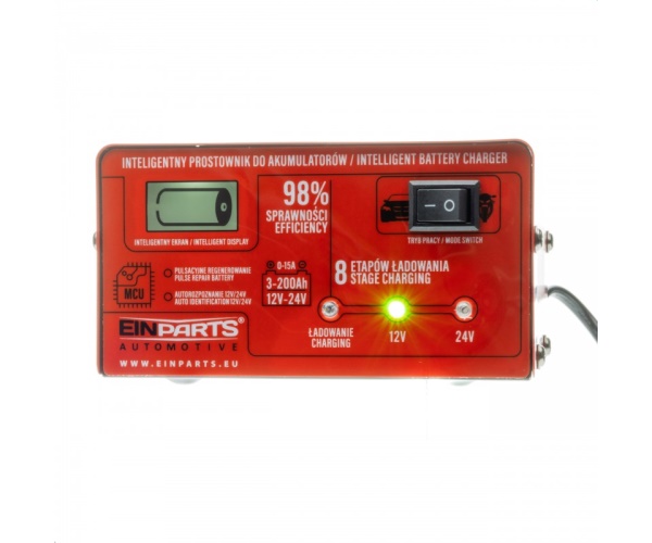 EPCBC03 EINPARTS PROSTOWNIK 12/24V 15A Z FUNKCJĄ NAPRAWY 8 ETAPÓW ŁADOWANIA