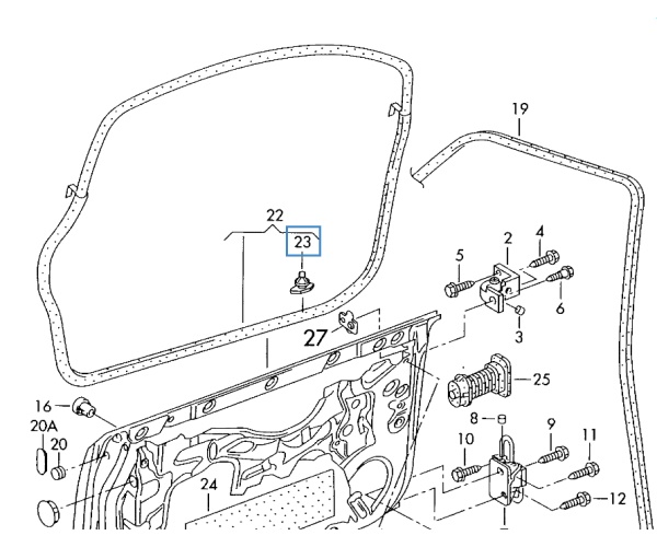 8E0837485D VAG Klip spinka mocowanie uszczelki drzwi zewnetrznej  Audi A4 B6