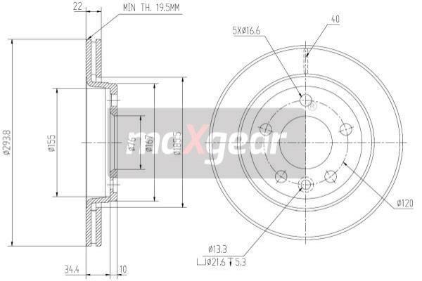 19-0838 MAXGEAR TARCZA HAM. T5 TYL 16"