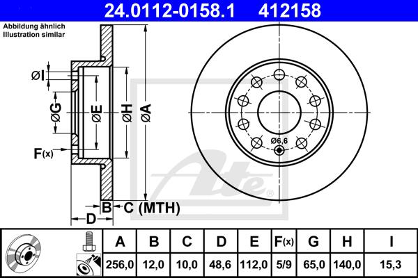 24.0112-0158.1 ATE TARCZA HAMULC. VW GOLF V  03- TYŁ (!)