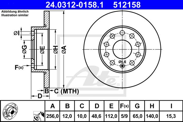 24.0312-0158.1 ATE TARCZA HAMULC. VW GOLF V  03- TYŁ (!)
