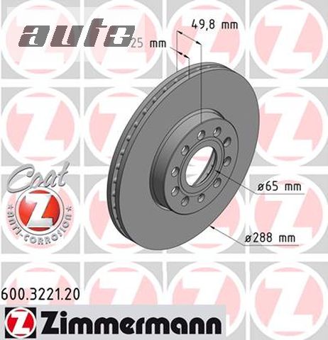 600.3221.20 ZIMMERMANN Tarcza hamulcowa przód AUDI A3; SEAT ALTEA/XL, LEON, TOLEDO III, SKODA OCTAVIA,