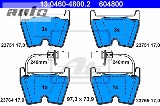 13.0460-4800.2 ATE Klocki hamulcowy kpl. przód AUDI A4, A5, R8 4.2/5.2 QUATTRO 09.05-