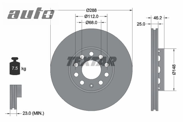 92057605 TEXTAR Tarcza hamulcowa przód VW PASSAT 1.6-2.8 10.96-05.05
