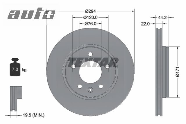 98200 1214 TEXTAR TARCZA HAMULCOWA T5 TYL 16