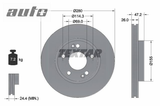 98200-1616 TEXTAR TARCZA HAMULCOWA