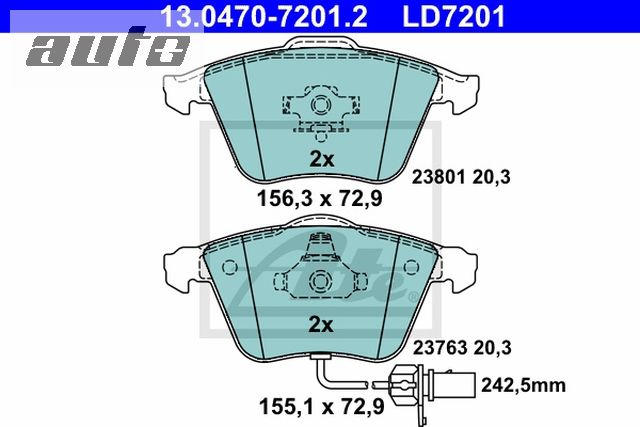 13.0470-7201.2 ATE Klocki hamulcowe kpl. przód AUDI A4, A6 2.0TDI-4.2FSI 03.03-  ceramic